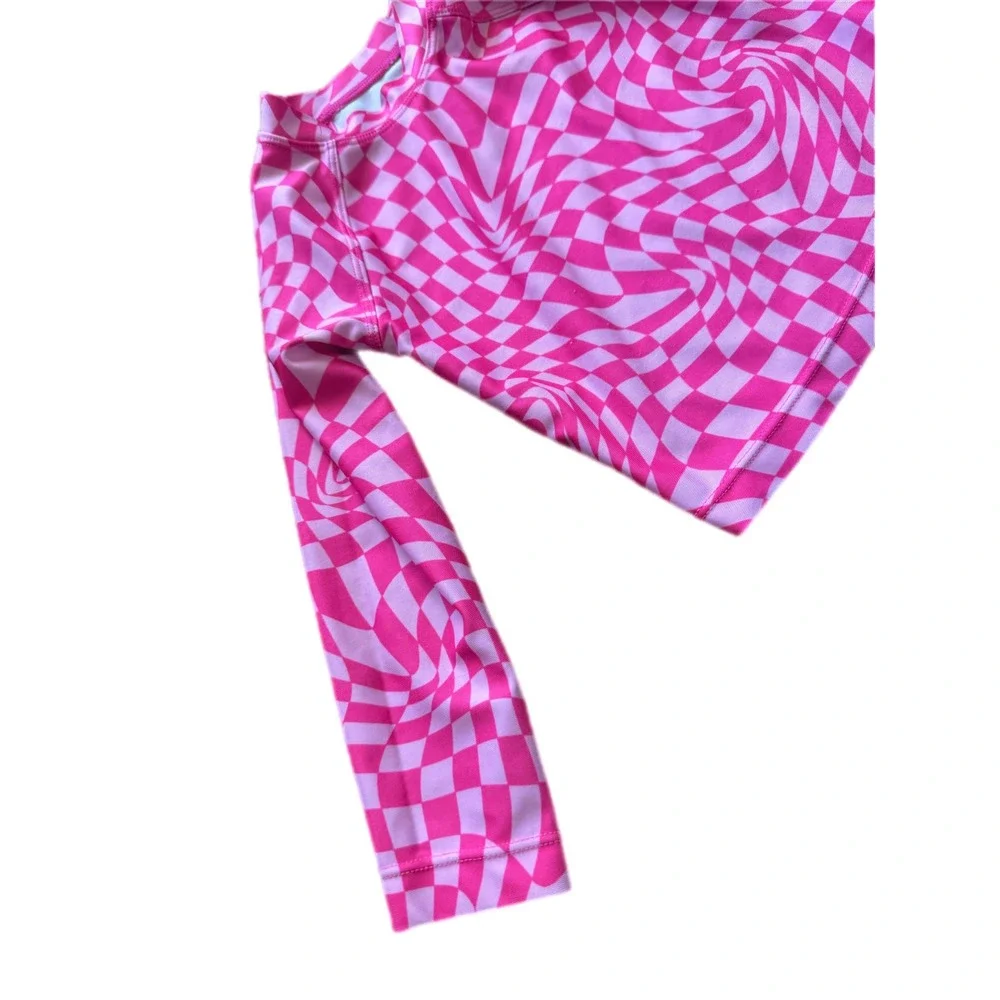 Wonder Nation Rash Guard‎ Toddler 2T Pink Excellent Warped Checkerboard Top